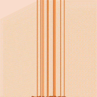 Dark orange lines streak vertically, ending in a mess of orange points at the image bottom.